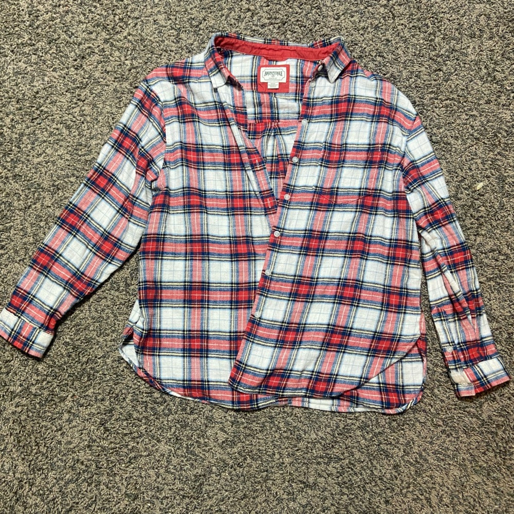Red and Blue Plaid Button-Up Shirt